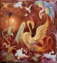 Conference of Birds  Oil on Canvas  100x70cm   BD500/-  Year 2021